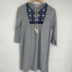 Pink Chicken Dress Women’s XS Embroidered Tassels A-line Bohemian Striped Blue